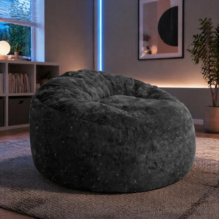 Bean Bag Sessel 100cm×98cm×61cm – schwarzes Flannelette mit hoher Rückenlehne – Bild 4