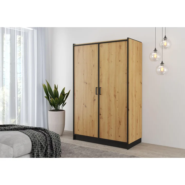 Karia 2-türig Kleiderschrank Drehtürenschrank Wäscheschrank Schrank Eiche