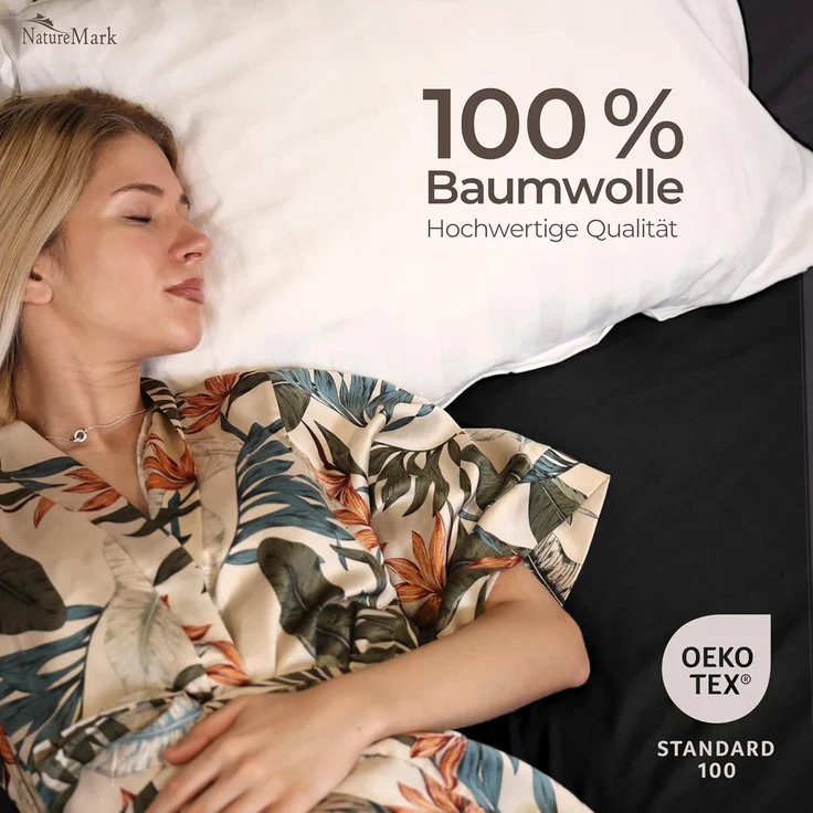 NatureMark Bettlaken klassisches Betttuch Haustuch, 100% Baumwolle, Gummizug: ohne, (1 Stück), Laken Haustuch, viele Größen und Farben, 140x200 cm, Schwarz – Bild 3