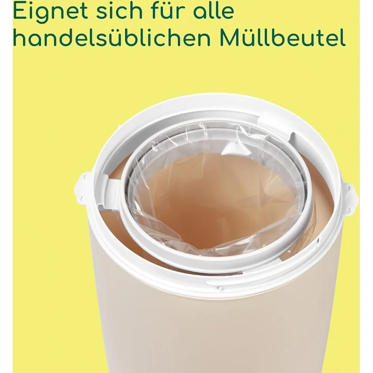 Bebeconfort geruchsdichter Windeleimer Größe M, Windeleimer, Deckel geruchsdicht, für alle Müllbeutel, für bis zu 20 Windeln, Bedienung mit einer Hand, praktische Größe, leicht zu reinigen, Sand – Bild 4