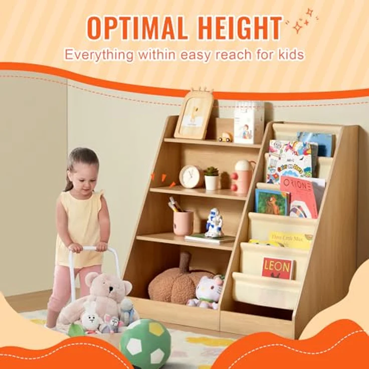 VEVOR 4-stöckiges Bücherregal aus Holz für Kinder, Sechsstöckiges Bücherregal, Baby-Aufbewahrungsregal, Bücher- und Spielzeug-Organizer-Schrank, für Kinderzimmer, Spielzimmer, Kindergarten – Bild 6