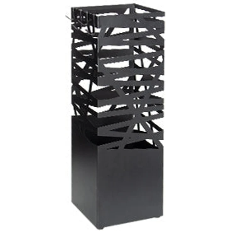 Todeco Regenschirmständer aus Metall mit Ausschnittmuster, quadratischer Schirmständer mit 4 Haken und Wasserauffangschale herausnehmbar, für Eingang, Haus, Büro, Schwarz, 15,5x15,5x49 cm – Bild 1