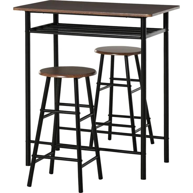 HOMCOM Bartisch Set, MDF, Metall, Schwarz, 80B x 50T x 90H cm