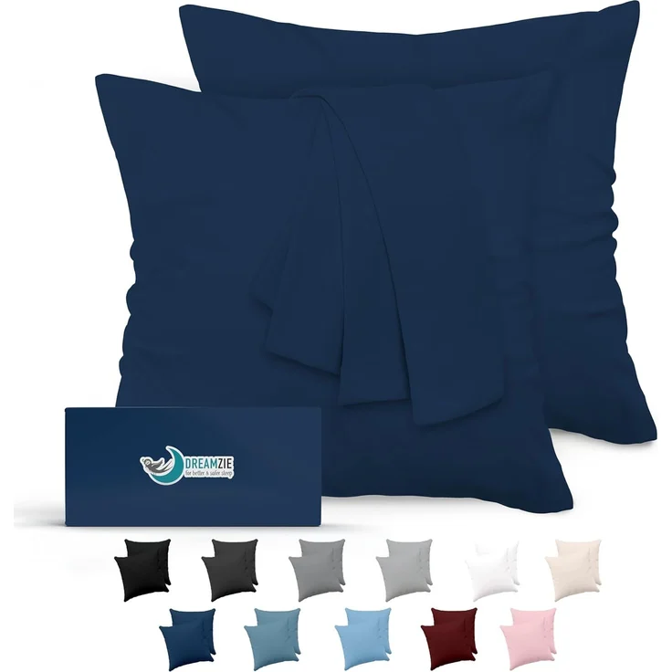 Kissenbezug 60x60 Dunkelblau 2er Set Mikrofaser Oeko-TEX Zertifiziert Dreamzie - Kopfkissenbezug 60x60 Weich