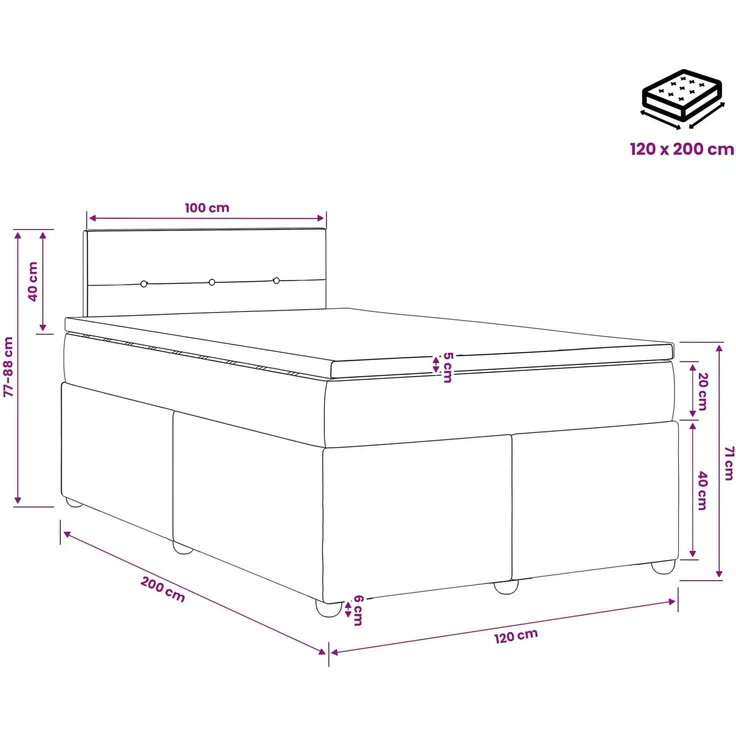 vidaXL Boxspringbett mit Matratze mit Kopfteil Blau 120 x 200 cm Stoff 3451446 – Bild 11