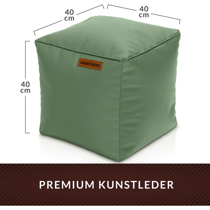 Green Bean® Sitzhocker aus Kunstleder - Pouf mit EPS Perlen Füllung - 40 x 40 cm - perfekte Ergänzung zum Sitzsack - Hellgrau-Grün – Bild 4