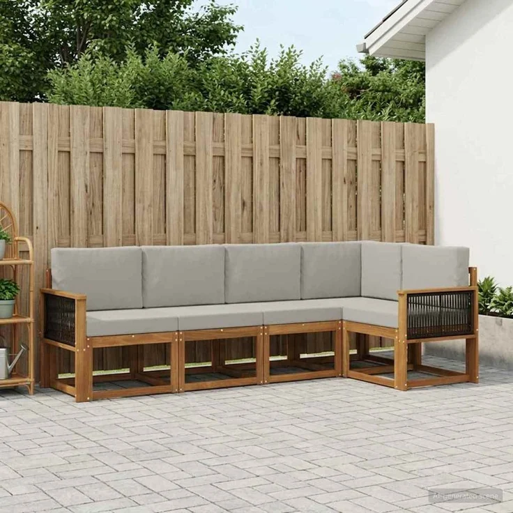 vidaXL Outdoor-Sofagarnitur 5 stk. 5-Sitzer Natur und Hellgrau 3385212 – Bild 1