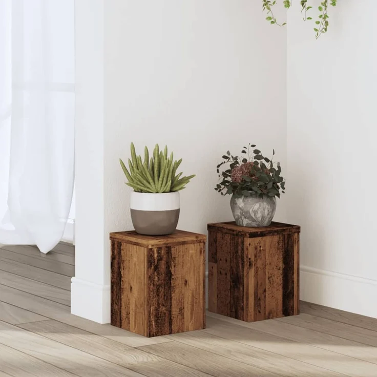 vidaXL Pflanzenständer 2 Stk. Altholz-Optik 15x15x20 cm Holzwerkstoff 852895 – Bild 1