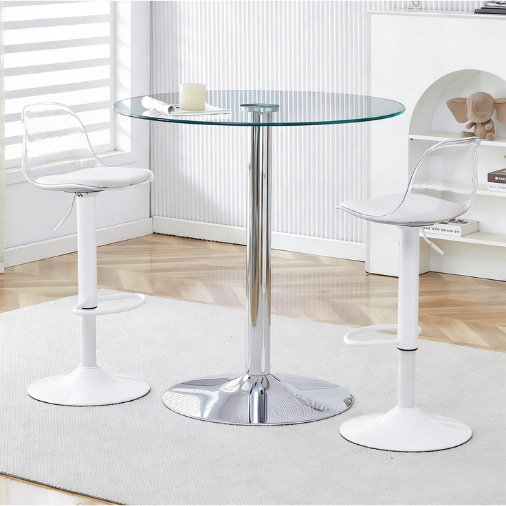 Bartisch-Set mit Glasplatte, 2 drehbaren Barhockern, Ø 89x92 cm, transparent/weiß – Bild 2