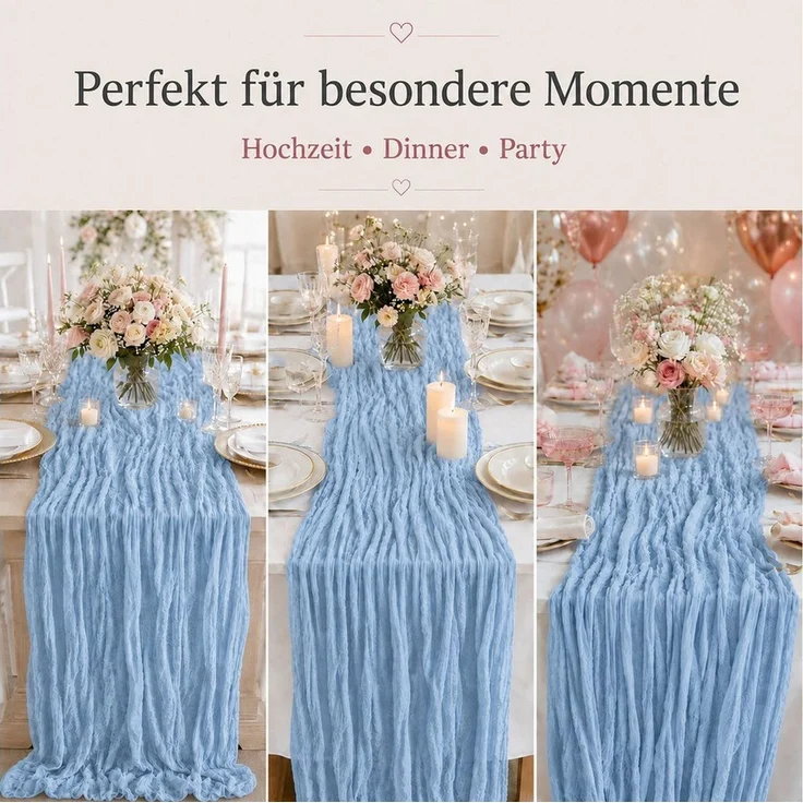 JASLIFE Tischläufer Käsetuch Gaze im boho deko herbst tischläufer (10-tlg, 55x300 cm, 90x300 cm), Natürliche Faltenstruktur, weich fallend, vielseitig dekorierbar – Bild 4