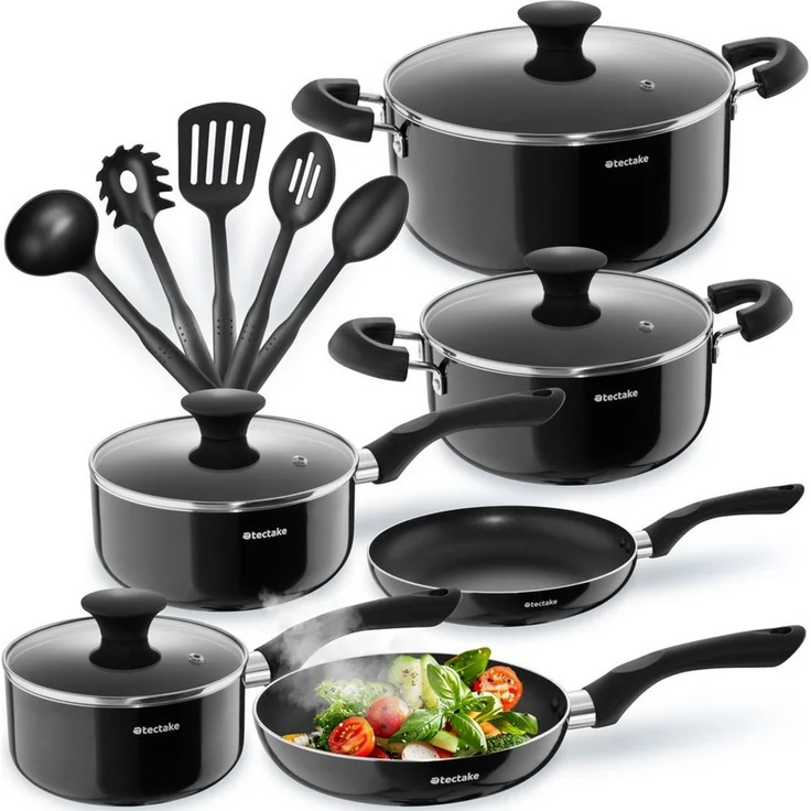 tectake Topf-Set Aluminium Kochtopfset, Aluminium (Komplettset, 15-tlg), 15-teilig – Bild 5