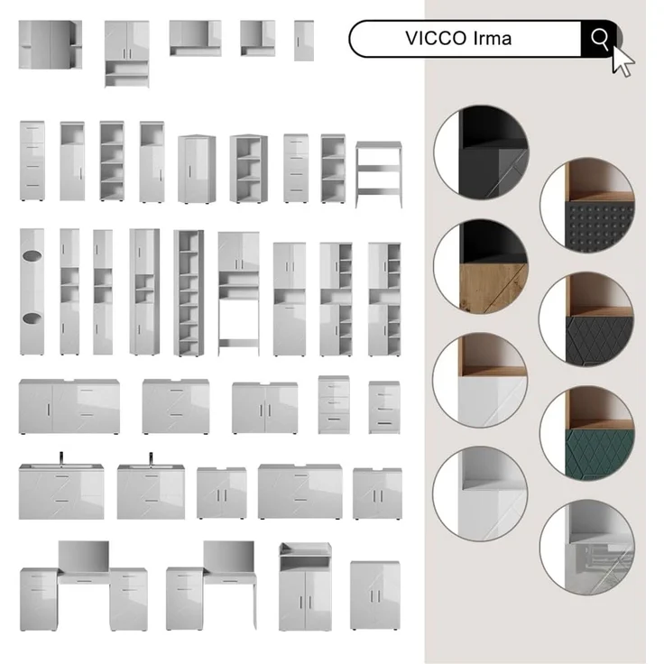 Badmöbel-Set Irma Weiß Hochglanz/Goldkraft Eiche 3 Teile, mit Hochschrank Vicco – Bild 8