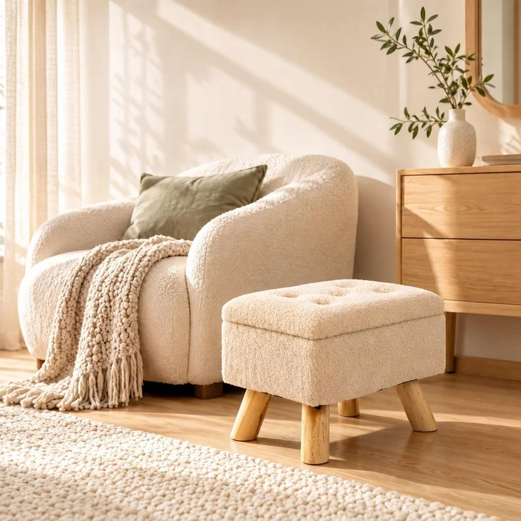 Relaxdays Hocker mit Stauraum Teddystoff – Bild 2