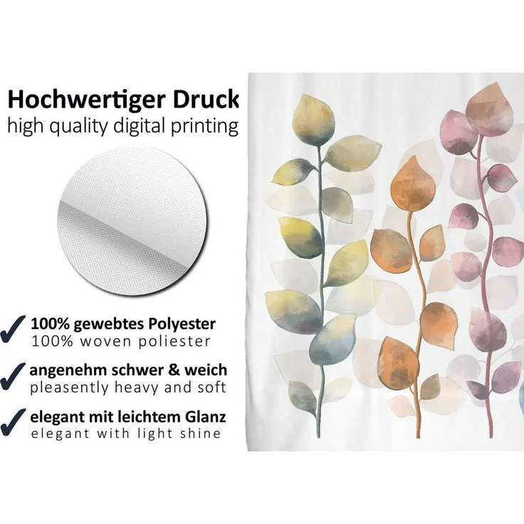 arteneur Anti-Schimmel Duschvorhang 150x200 cm Bunte Blätter | Textil recycelt, OEKO-TEX 100, 40°C Maschinenwäsche, blickdicht, wasserdicht, beschwerter Saum, mit 10 recycelten Ringen – Bild 2