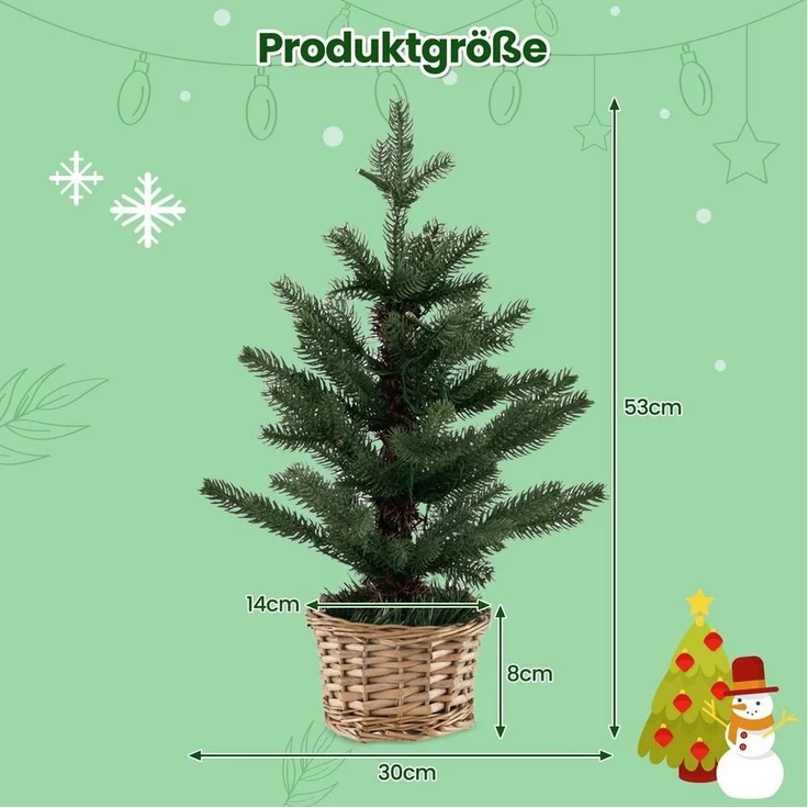 COSTWAY Künstlicher Weihnachtsbaum, 53cm mit 20 LEDs, Weidenholztopf & Timer – Bild 2