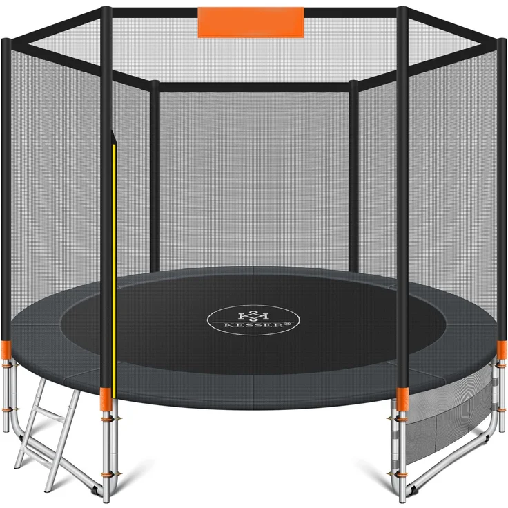 KESSER® Trampolin, mit Sicherheitsnetz, Leiter, Randabdeckung, Seitentasche & Zubehör, Belastbarkeit 150 kg, Orange, Ø 366 cm – Bild 1