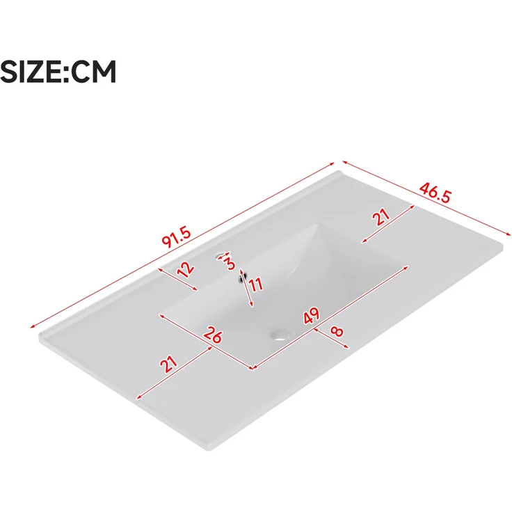 Freistehender Waschtisch 91x46,5x87 cm mit Keramikbecken und Schubladen – Schwarz – Bild 4