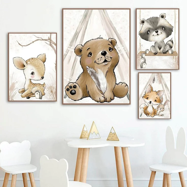 Poster Kinderzimmer Bilder Tiere Bär Reh Fuchs Hase und Spruch sei Frech wild und wunderbar als Deko Print ohne Rahmen - 40X50cm / 2 – Bild 3