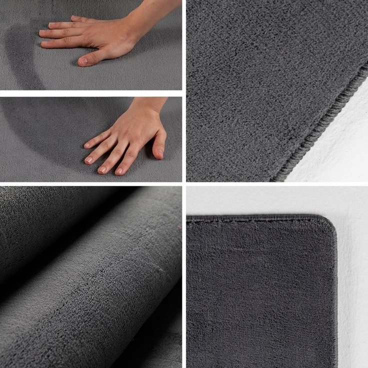 Carpettex Veloursteppich Unicolor - Einfarbig, Läufer, Höhe: 7 mm, Kurzflor Rund Teppich Anti-Rutsch Rückseite Waschbar Flauschiger – Bild 2