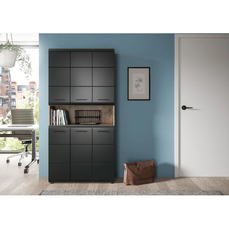 Mehrzweckschrank (B/H/T: 90x185x30 cm) in schwarz matt und Nox Oak Nachbildung – Bild 6