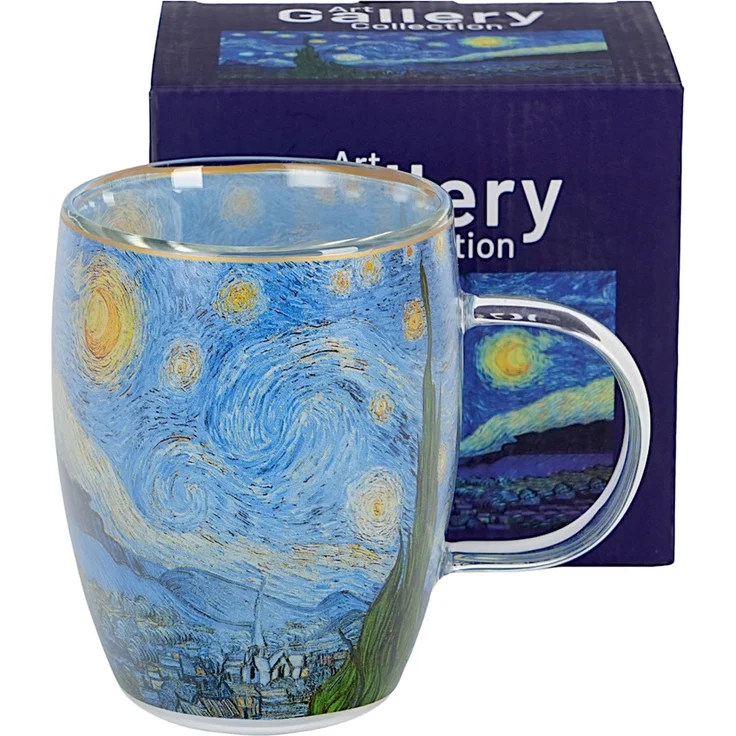 DUO ART GALLERY Glasbecher 350 ml STARRY NIGHT inspired by Van Gogh, doppelwandiges Kristallglas – Bild 2