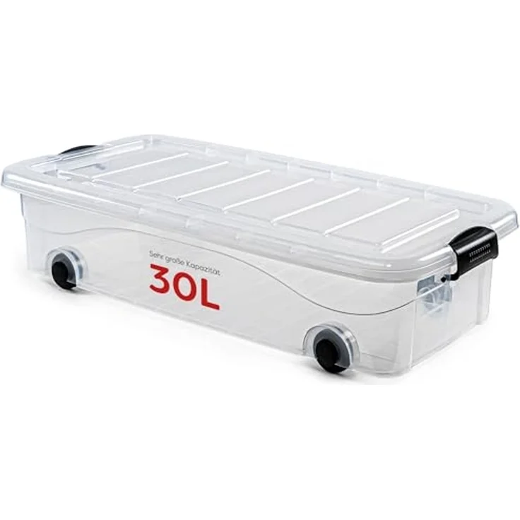 KONZEPT Aufbewahrungsbox Unterbett Plastikbox mit Rollen und Deckel, Platz sparen & Ordnung schaffen,Volumen: 30 Liter – Bild 1
