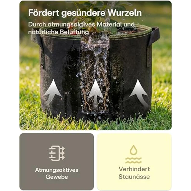 Praknu Pflanzkübel Pflanzsack 10L - 5STK aus Vliesstoff mit Schilder zum Beschriften (5er Set, 5 St) – Bild 4