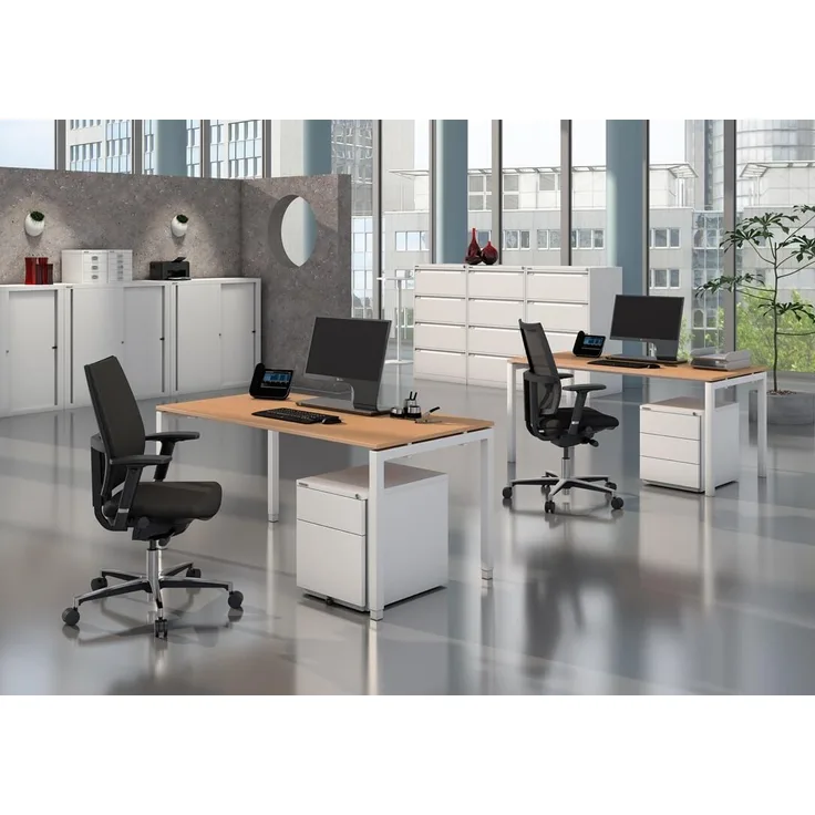 Cito Chefarbeitsplatz/Konferenztisch, 650-850 mm höheneinstellbares U-Gestell, H 19 x B 2400 x T 1200 mm, Dekor ahorn, Gestell verkehrsweiß
