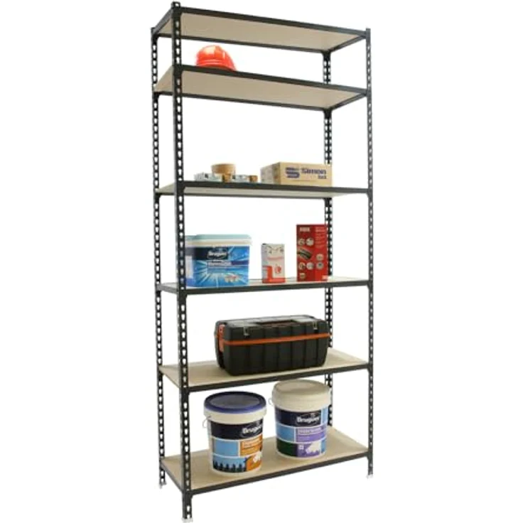 Simonrack Schwerlastregal, Lagerregal, 250 x 110 x 40 cm, Metallregal, Kellerregal, Biegestelle 200 kg, 6 Holzfachböden, Anthrazit/Holz - Maderclick – Bild 8