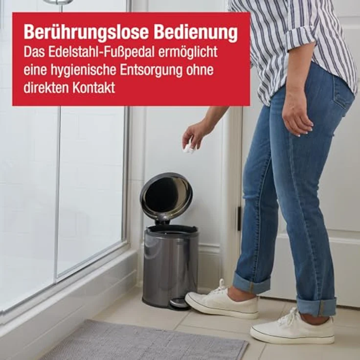 Rubbermaid Runder Step-On Mülleimer 6L, Anthrazit Edelstahl – Kompakter Pedaleimer mit langsam schließendem Deckel und entnehmbarem Einsatz für Bad, Küche und Büro – 2179250 – Bild 4