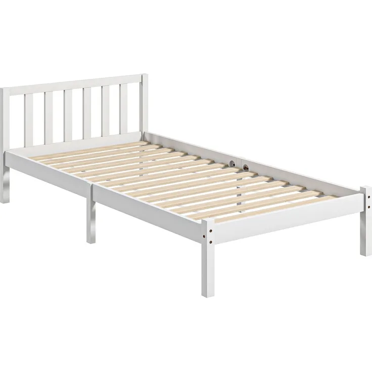 Einzelbettgestell, Kopfteil & Lattenrost, 26cm Freiraum unter Bett, Kiefernholz, 208x96x70 cm, Weiß--Weiß--208x96x70cm--YOUDENOVA