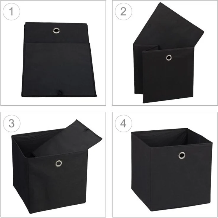 Relaxdays 4 x Aufbewahrungsbox Stoff schwarz – Bild 6