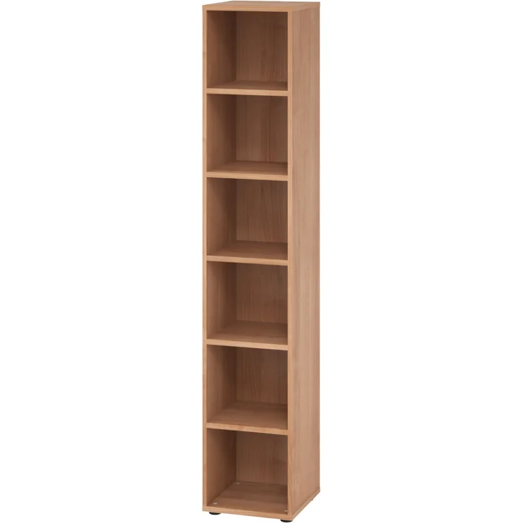 bümö Regal Nussbaum, Standregal aus Holz für 6 Ordnerhöhen - Bücherregal groß 40 cm schmal, Aktenregal für Ordner & Bücher, großes Büroregal, Holzregal, Ordnerregal, Buchregal, 964RE-N – Bild 1