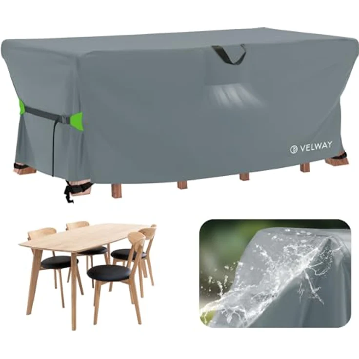 Velway Abdeckung Gartenmöbel Wasserdicht 170 x 95 x 74 cm - Rechteckig Schutzhülle Winddicht Loungemöbel Abdeckung Abdeckhauben für Gartentische Sitzgruppe Terrassenmöbel - Grau – Bild 2