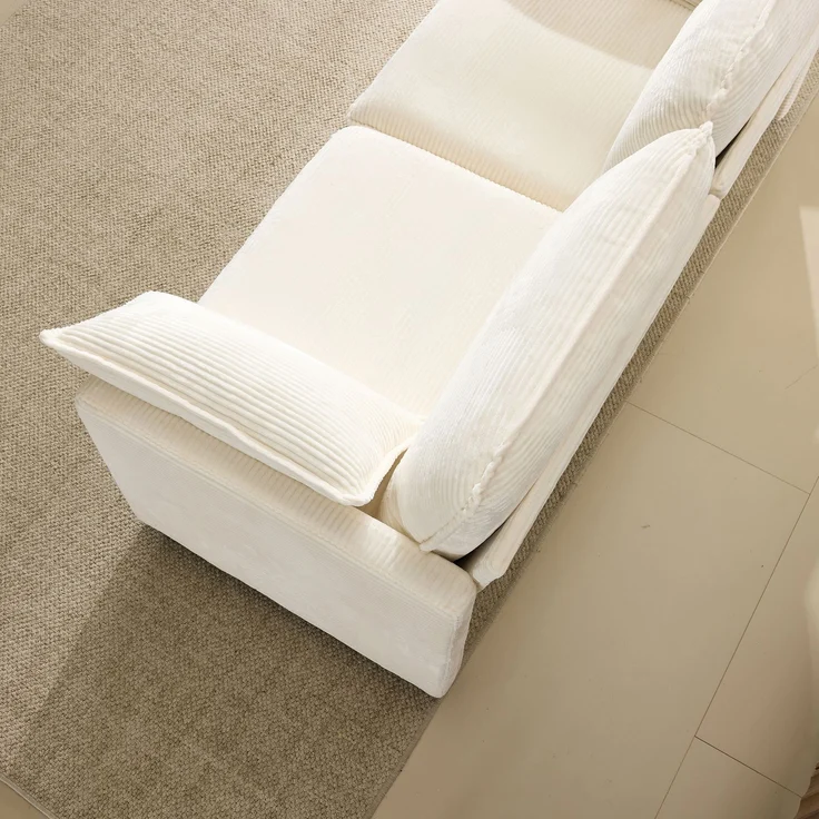 2-Sitzer Sofa mit Holzrahmen und Kordstoffbezug mit stabilen Holzfüßen, weichem atmungsaktivem Cord-Stoff,Weiß – Bild 5