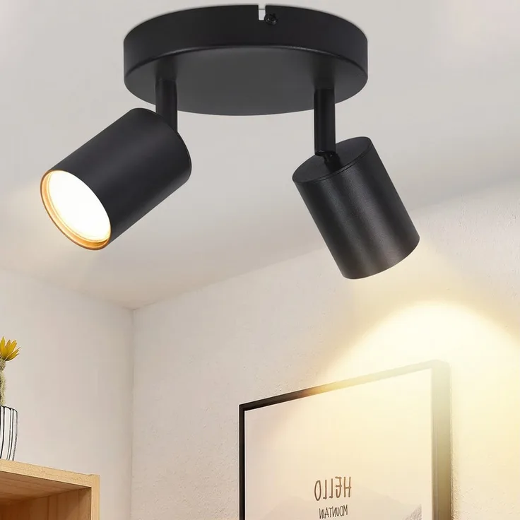 Nettlife Deckenstrahler 2 Flammig Schwarz GU10 Wohnzimmer Modern Deckenlampe Schwenkbar, Schwenkbar, LED wechselbar, Innen Rund Flur Deckenspot für Schlafzimmer Küche