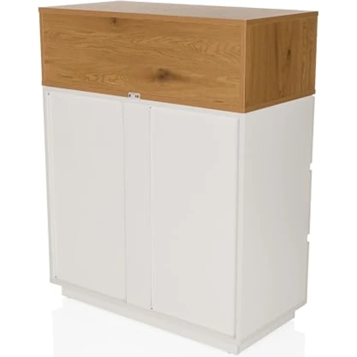 hjh LIVING Kommode mit 3 Schubladen, 1 offenes Fach MELMO K 80 x 40 x 100 cm Highboard Schrank im skandinavischen Stil, griffloses Design, Weiß/Eiche – Bild 9