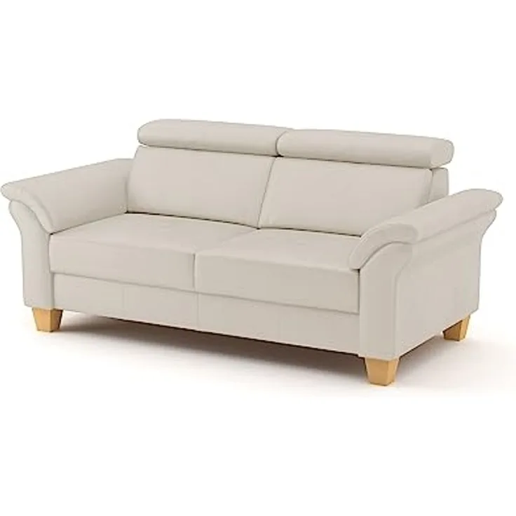 CAVADORE 3-Sitzer-Sofa Ammerland in Echtleder / Landhaus-Sofa mit Federkern + Kopfteilverstellung / 186 x 84 x 93 / Leder Weiß