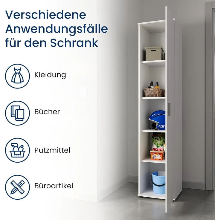Home Collective Mehrzweckschrank Schmaler 40 cm breit mit 1 Tür & 4 Einlegeböden (Universalschrank Haushaltsschrank für Haushalt, Flur, Büro oder Schlafzimmer) 40x35x184 cm (BxTxH), Weiß – Bild 4