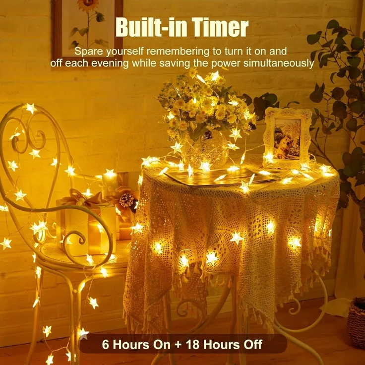 ABC LED-Sternen-Lichterkette, batteriebetrieben, 5 m, 50 LED, mit Timer – Bild 3