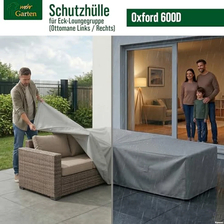 Mehr Garten Abdeckung für Gartenmöbel Loungegruppe L-Form, 300x245x80 cm, grau, Oxford 600D Gewebe, wasserdicht, UV-beständig und wetterfest – Bild 2