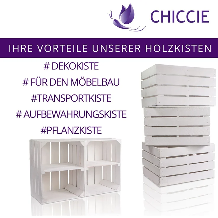 CHICCIE Vintage Holzkiste Weiß Kurzes Regal - Weinkisten Obstkisten Holzkisten Kisten Regale – Bild 4