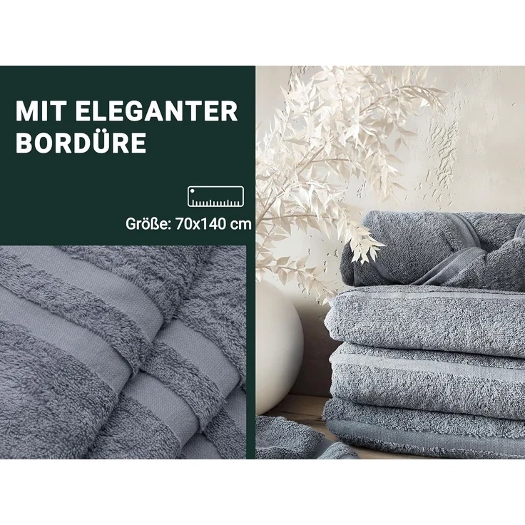 ZOLLNER 5er Set Duschtücher, 70x140 cm, 100% Baumwolle, grau – Bild 4