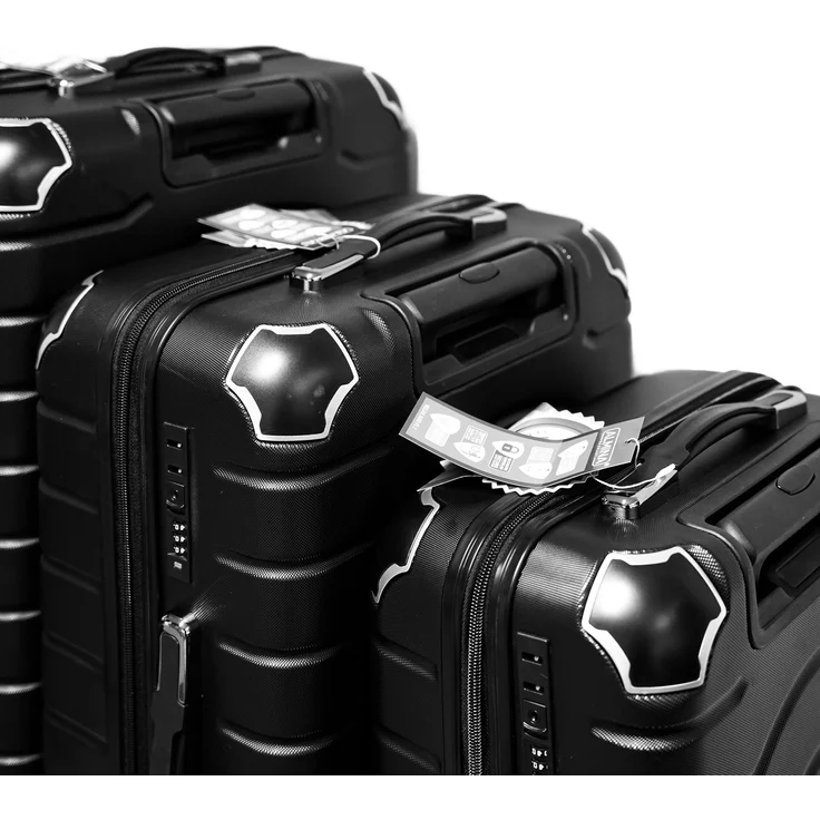 3 Tlg. Reisekoffer- Set mit 4 Räder 360° drehbar, Hartschale mit Kantenschutz Schwarz – Bild 2