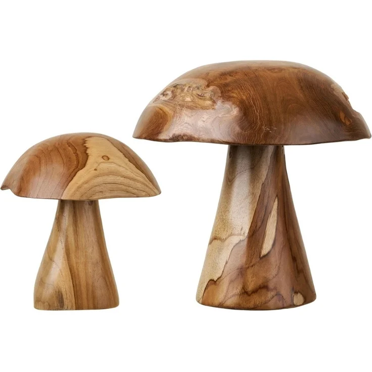 2er Set Teak-Deko-Pilze JAMUR 35cm nachhaltige natürliche Holzdeko Garten – Bild 3