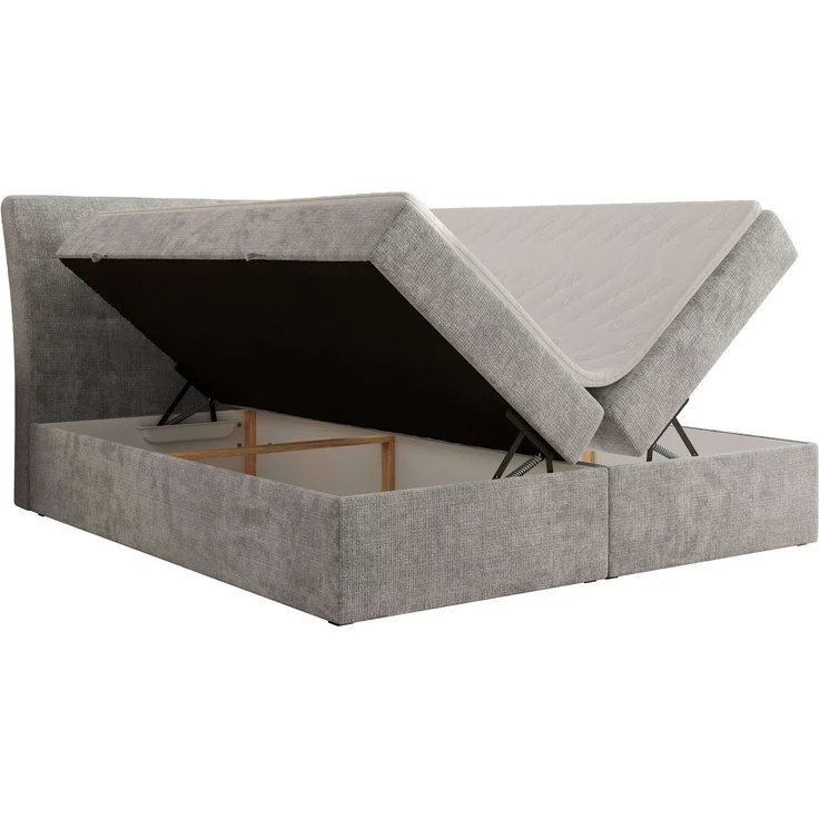 Boxspringbett DAGOS 120x200 cm mit Kopfteil, Lattenrost und Stauraum – Doppelbett mit Matratze & Topper T25 , stabile Konstruktion, Bettkasten, modernes Design - Hellgrau Schenille grob gewebt - H3 – Bild 4