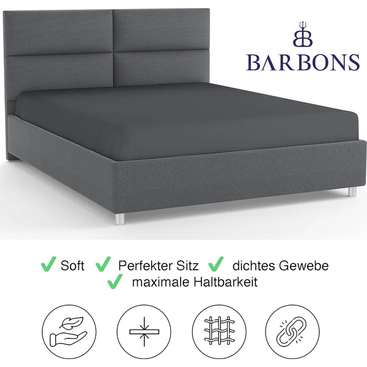 BARBONS Spannbettlaken 160x200 cm – 100% Baumwolle Oeko-TEX Zertifiziert Bettlaken Jersey Spannbetttuch Matratzenhöhe bis 25 cm Dunkelgrau - 160x200 – Bild 6