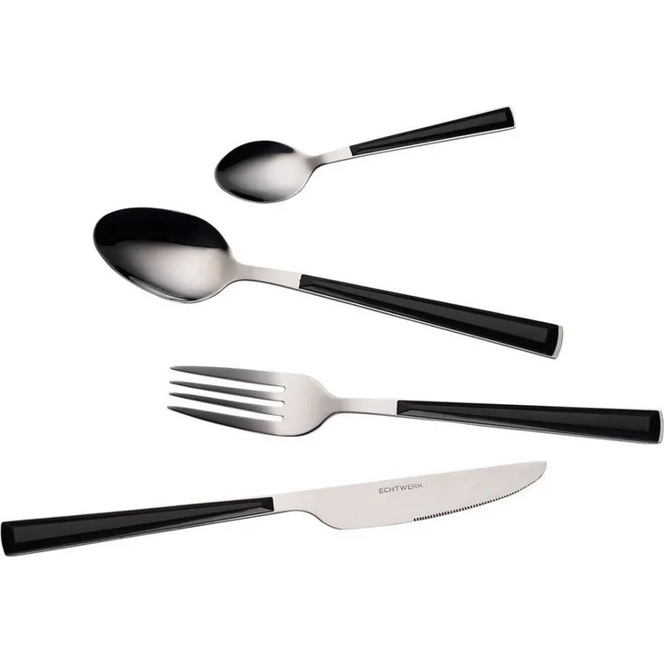 ECHTWERK Besteck-Set Basic (16-tlg), 4 Personen, Edelstahl 18/0, Camping/Picknickbesteck, Kunststoffgriffe