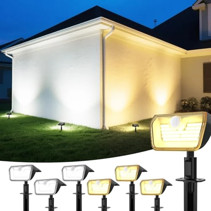 Linkind Solarlampen für Außen mit Bewegungsmelder Warmweiß & Kaltweiß, 60-LEDs Außenleuchte 800Lm mit Dauerlicht & Lade-anzeige, S-Klasse Akku Solarstrahler IP67 Bewegungslicht 8M/120°, 6 Stück – Bild 2