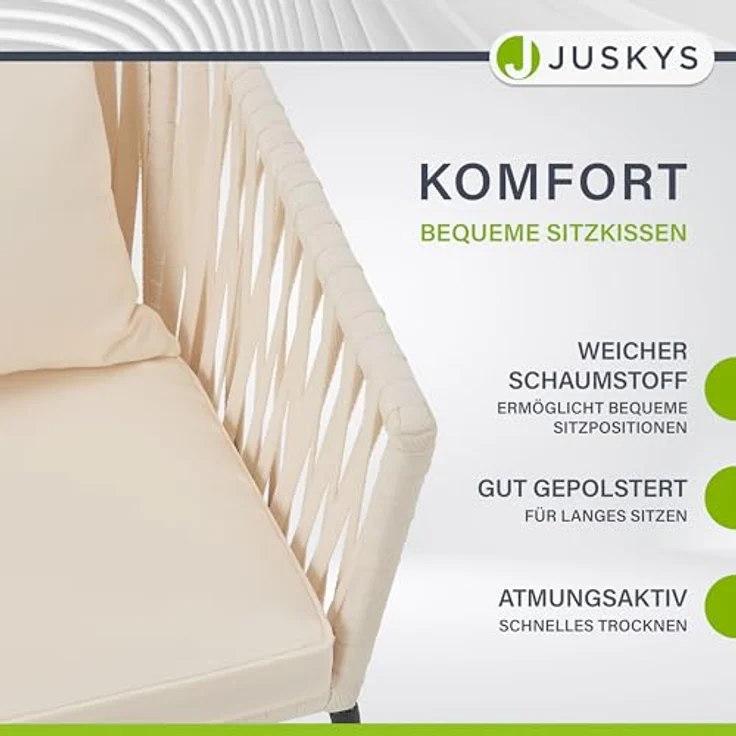 Juskys Rope Stühle 2er Set - Gartenstühle mit Seilgeflecht & Polster - wetterfester & bis 160 kg belastbar - Stahl mit Pulverbeschichtung - Beige – Bild 7